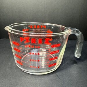 Vintage Pyrex 4 Cup 1 Qt Glass Measuring Cup Red Letters USA 1000mL 32oz 1990s